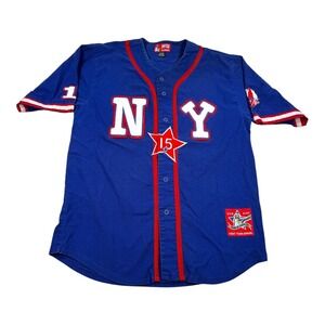 Vintage Raw Blue Classics Baseball Jersey Shirt Mens Large Blue NY 15 Linen